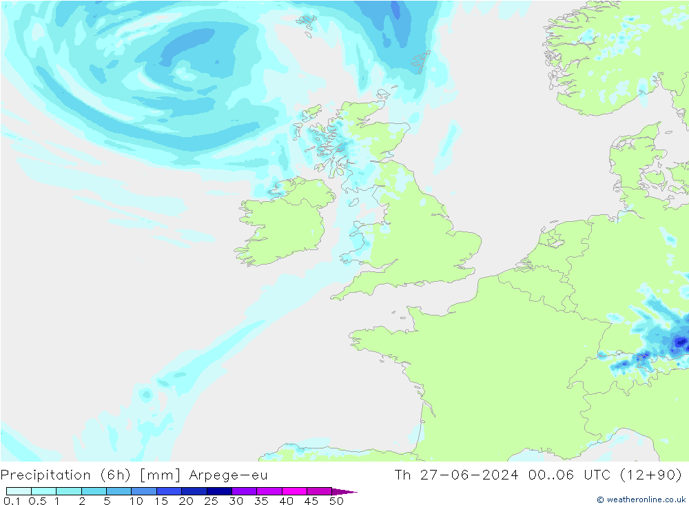 Precipitation (6h) Arpege-eu Th 27.06.2024 06 UTC