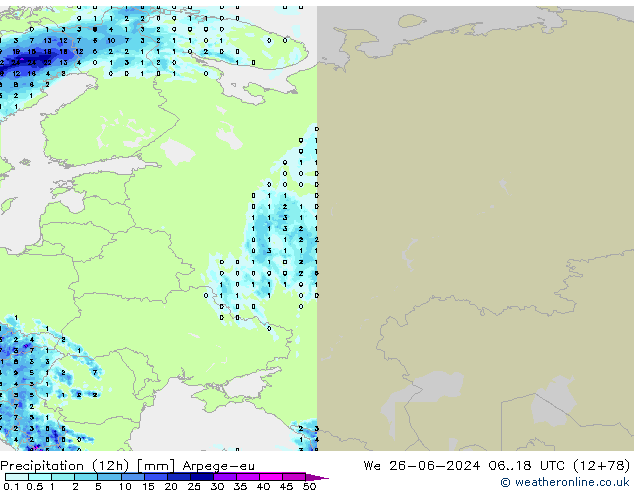 Précipitation (12h) Arpege-eu mer 26.06.2024 18 UTC