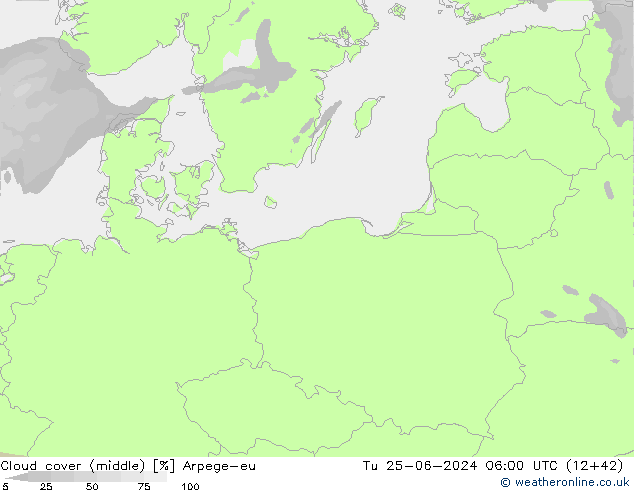 Cloud cover (middle) Arpege-eu Tu 25.06.2024 06 UTC