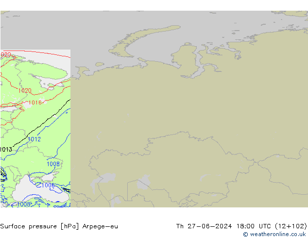 Atmosférický tlak Arpege-eu Čt 27.06.2024 18 UTC