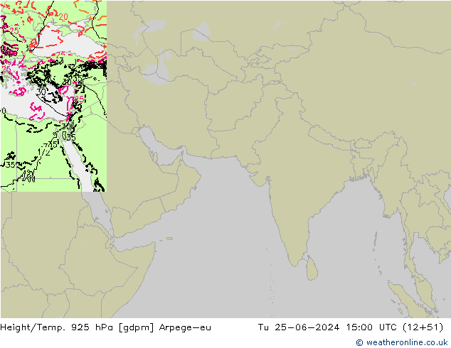 Height/Temp. 925 hPa Arpege-eu Tu 25.06.2024 15 UTC