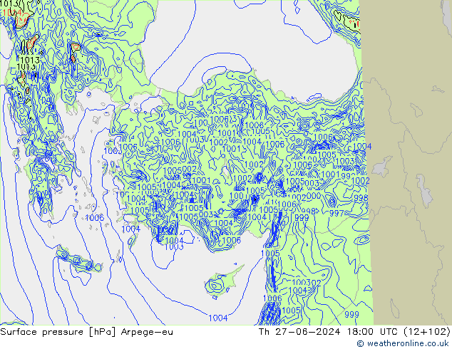 Surface pressure Arpege-eu Th 27.06.2024 18 UTC