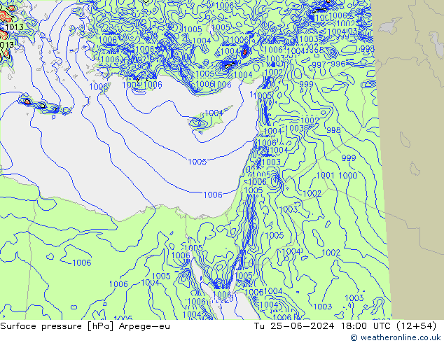 Surface pressure Arpege-eu Tu 25.06.2024 18 UTC