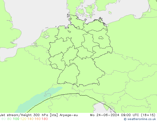 Jet stream/Height 300 hPa Arpege-eu Mo 24.06.2024 09 UTC