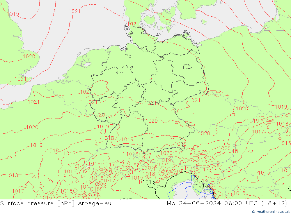 Bodendruck Arpege-eu Mo 24.06.2024 06 UTC