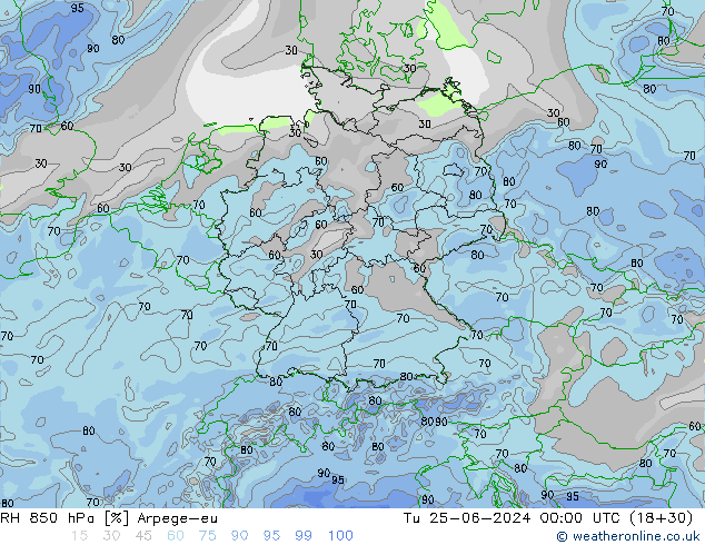 RH 850 hPa Arpege-eu Tu 25.06.2024 00 UTC