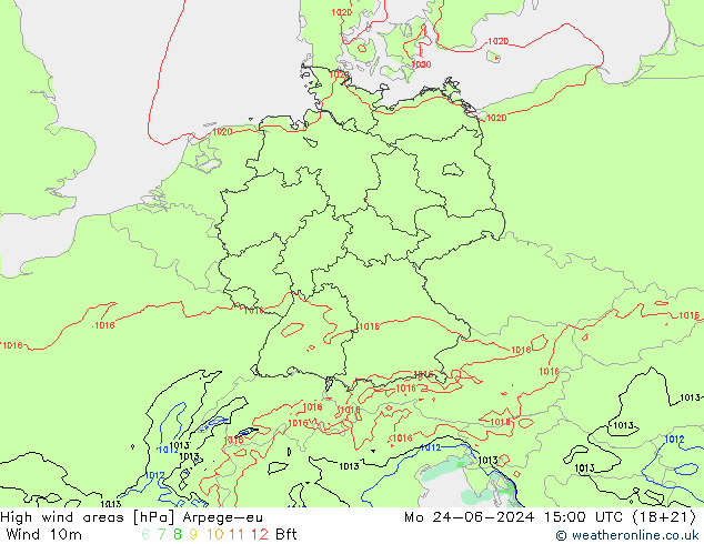 High wind areas Arpege-eu lun 24.06.2024 15 UTC