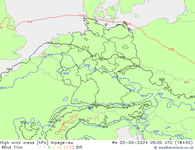 Windvelden Arpege-eu wo 26.06.2024 06 UTC