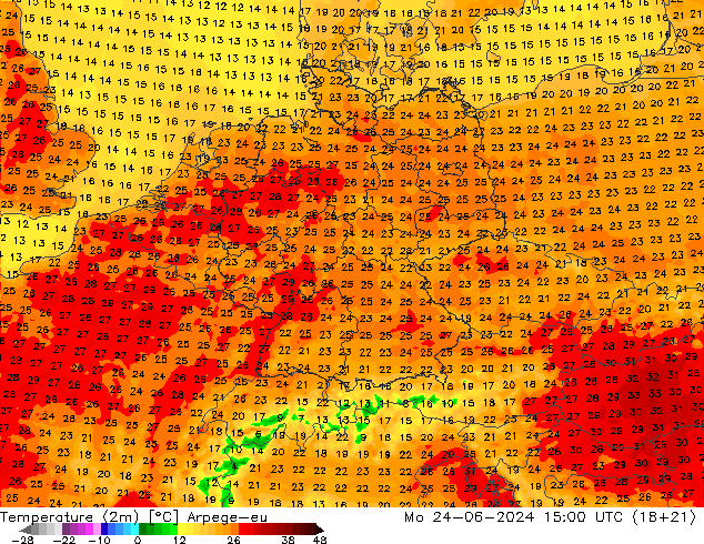 Temperatura (2m) Arpege-eu Seg 24.06.2024 15 UTC