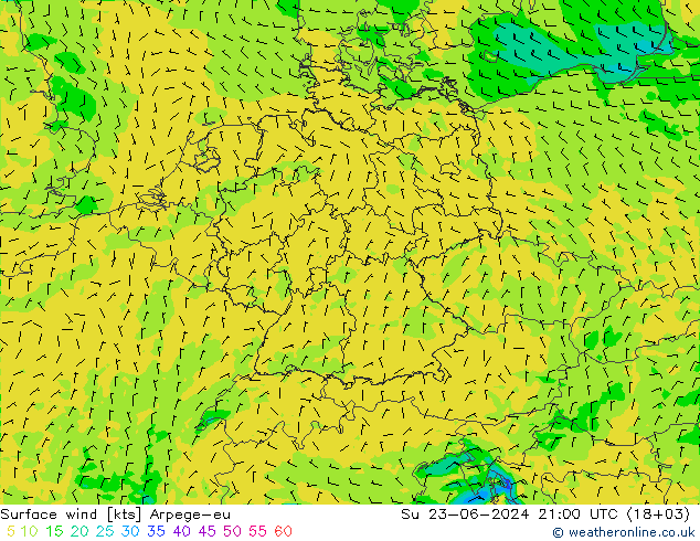 Surface wind Arpege-eu Su 23.06.2024 21 UTC