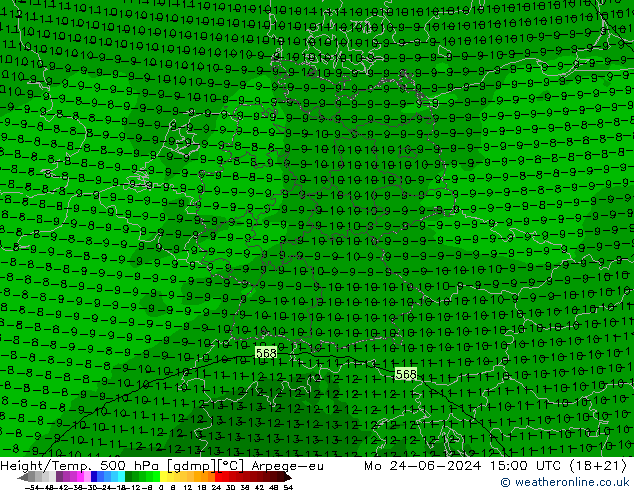 Height/Temp. 500 hPa Arpege-eu Seg 24.06.2024 15 UTC