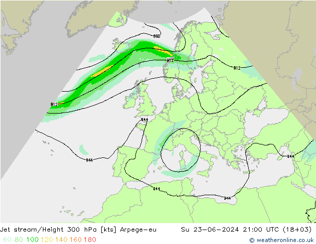 Jet stream/Height 300 hPa Arpege-eu Su 23.06.2024 21 UTC