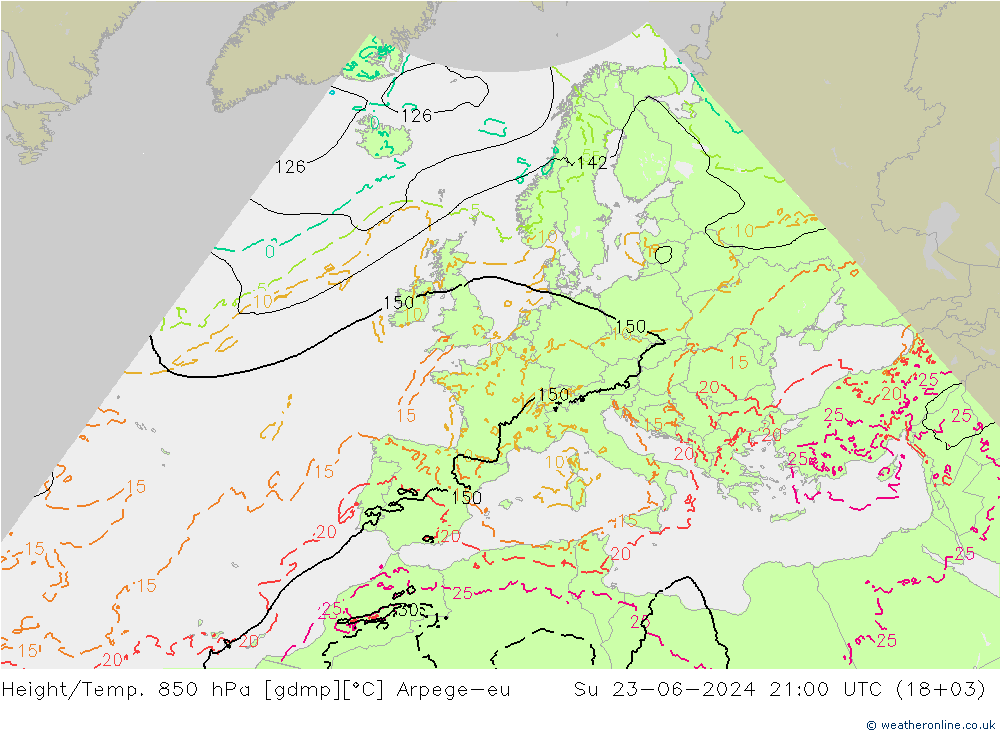 Géop./Temp. 850 hPa Arpege-eu dim 23.06.2024 21 UTC