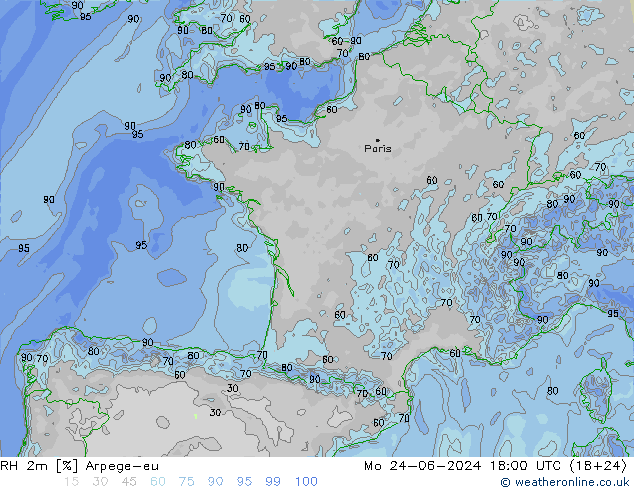 RH 2m Arpege-eu пн 24.06.2024 18 UTC