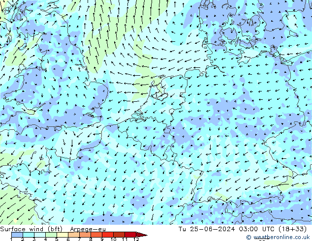 Rüzgar 10 m (bft) Arpege-eu Sa 25.06.2024 03 UTC