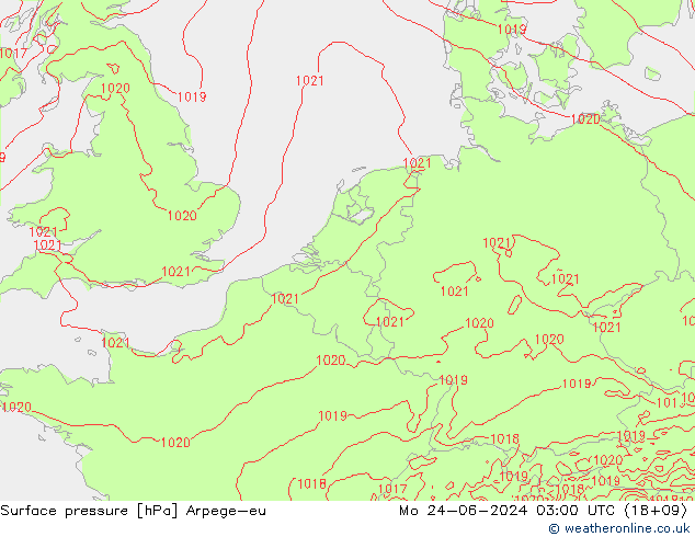 Surface pressure Arpege-eu Mo 24.06.2024 03 UTC