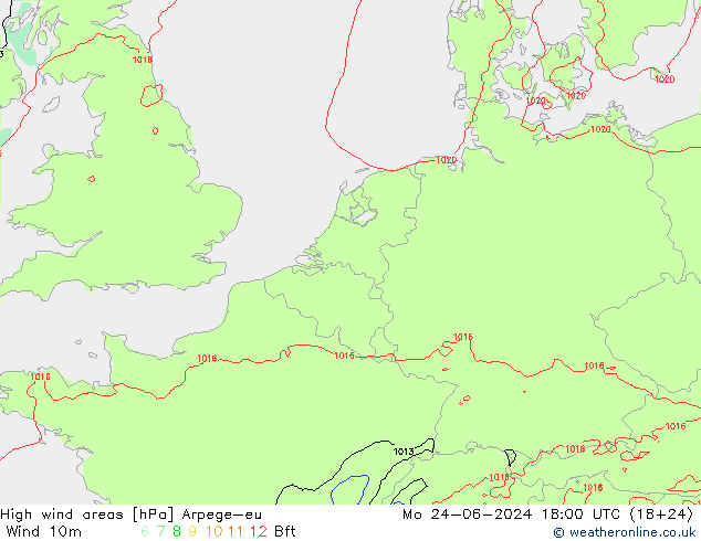 High wind areas Arpege-eu Seg 24.06.2024 18 UTC