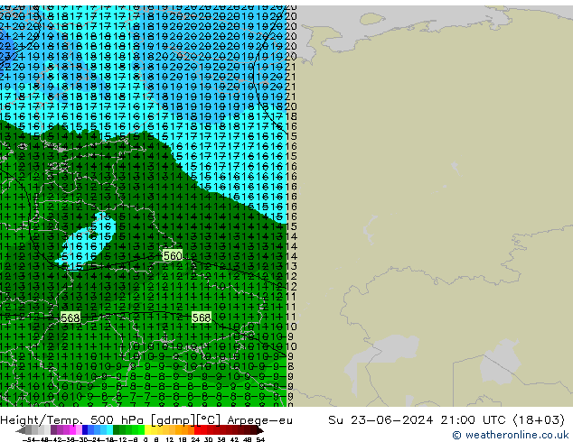 Height/Temp. 500 гПа Arpege-eu Вс 23.06.2024 21 UTC