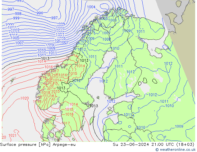 Surface pressure Arpege-eu Su 23.06.2024 21 UTC