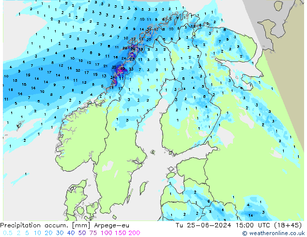 Toplam Yağış Arpege-eu Sa 25.06.2024 15 UTC