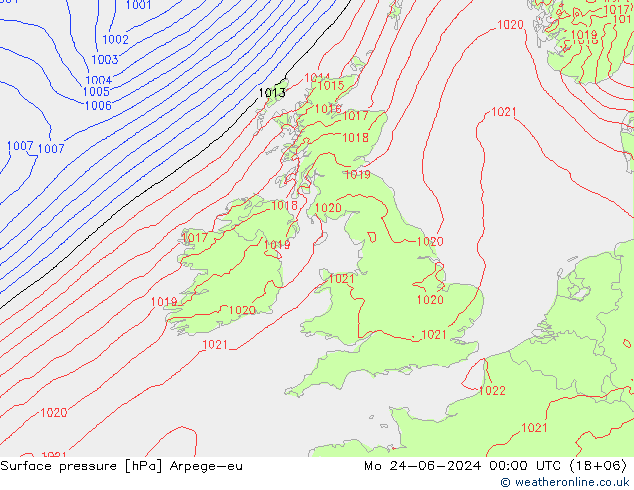 地面气压 Arpege-eu 星期一 24.06.2024 00 UTC