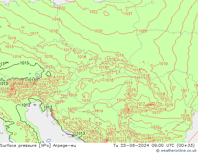 Atmosférický tlak Arpege-eu Út 25.06.2024 09 UTC