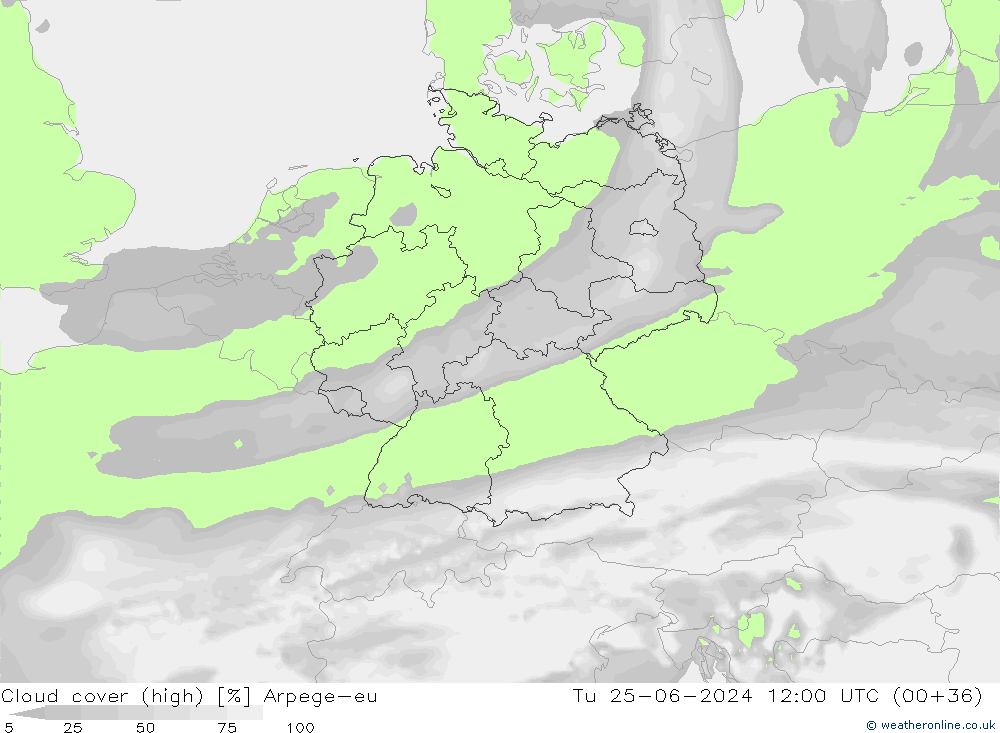 zachmurzenie (wysokie) Arpege-eu wto. 25.06.2024 12 UTC