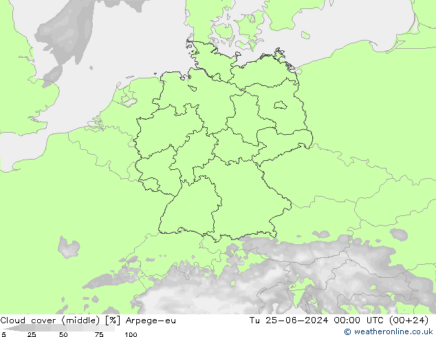 nuvens (médio) Arpege-eu Ter 25.06.2024 00 UTC