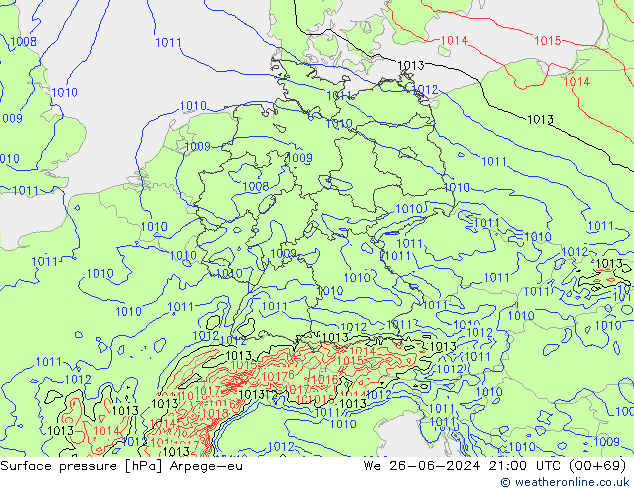 Presión superficial Arpege-eu mié 26.06.2024 21 UTC