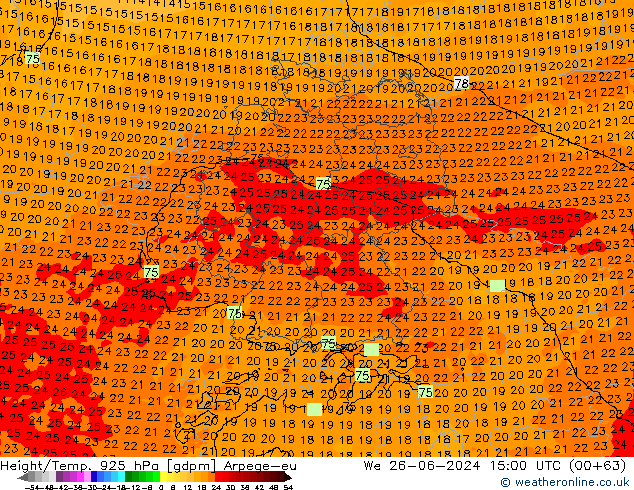 Height/Temp. 925 гПа Arpege-eu ср 26.06.2024 15 UTC