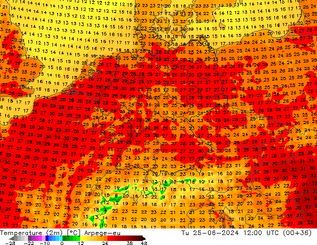 Temperatura (2m) Arpege-eu mar 25.06.2024 12 UTC