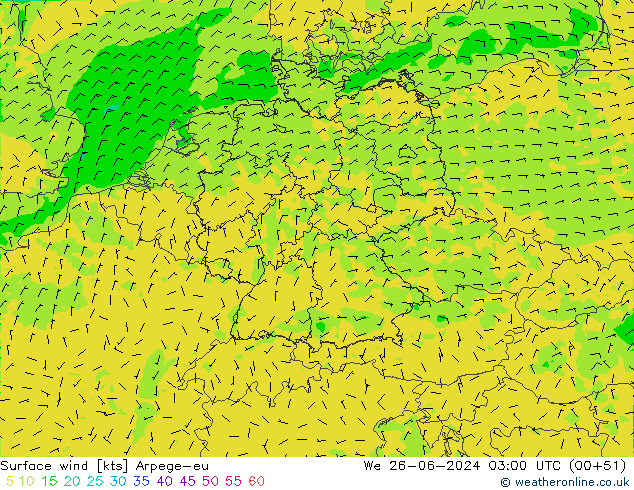 Wind 10 m Arpege-eu wo 26.06.2024 03 UTC