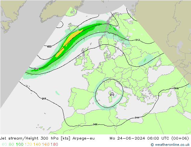 Corriente en chorro Arpege-eu lun 24.06.2024 06 UTC