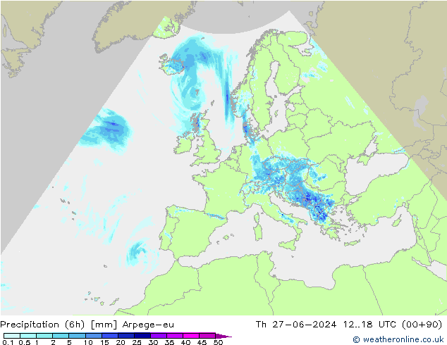 Precipitation (6h) Arpege-eu Th 27.06.2024 18 UTC