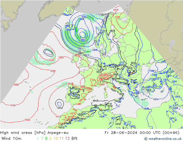 High wind areas Arpege-eu  28.06.2024 00 UTC