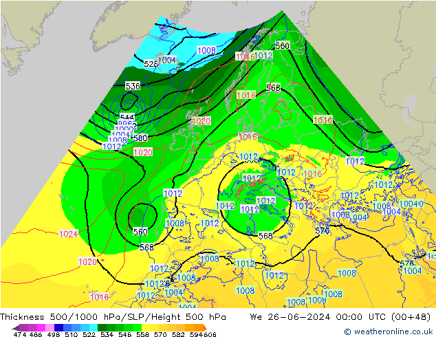 Thck 500-1000гПа Arpege-eu ср 26.06.2024 00 UTC