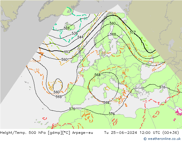 Height/Temp. 500 hPa Arpege-eu Di 25.06.2024 12 UTC