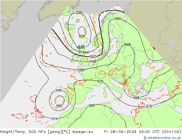 Geop./Temp. 500 hPa Arpege-eu vie 28.06.2024 06 UTC