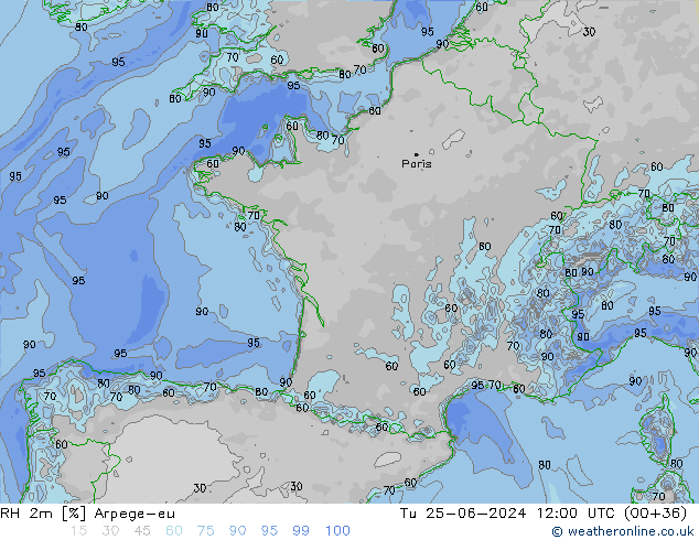 RH 2m Arpege-eu mar 25.06.2024 12 UTC