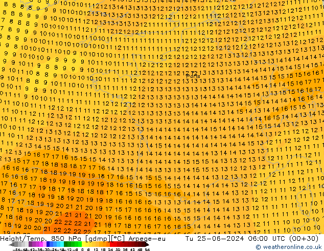 Height/Temp. 850 hPa Arpege-eu mar 25.06.2024 06 UTC