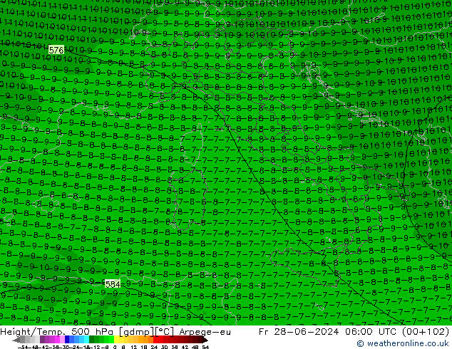 Yükseklik/Sıc. 500 hPa Arpege-eu Cu 28.06.2024 06 UTC