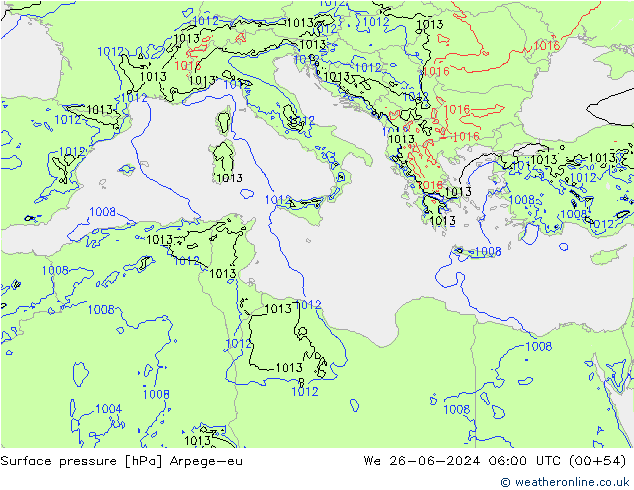 Pressione al suolo Arpege-eu mer 26.06.2024 06 UTC