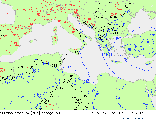 приземное давление Arpege-eu пт 28.06.2024 06 UTC