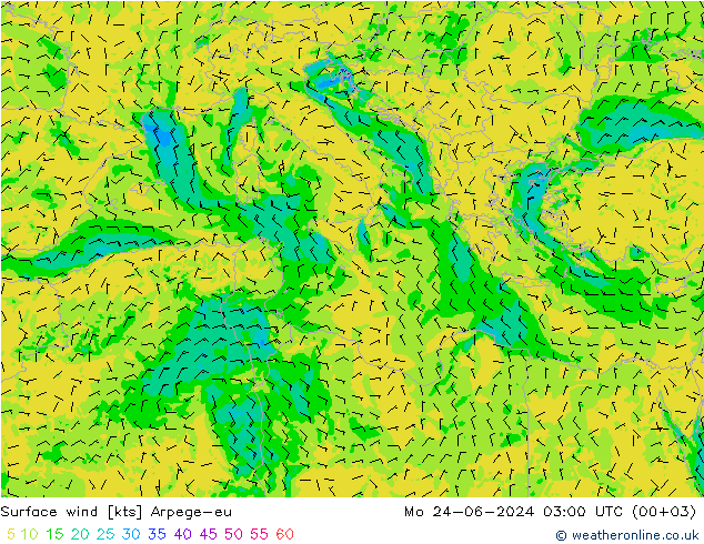 Surface wind Arpege-eu Mo 24.06.2024 03 UTC