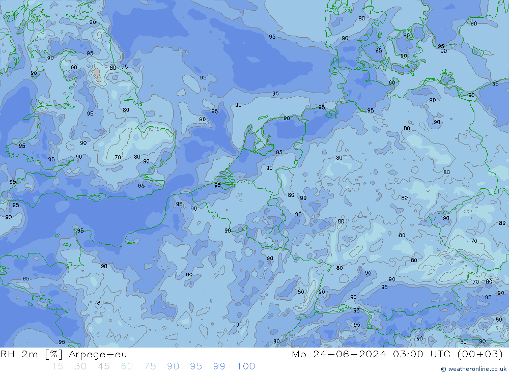 RH 2m Arpege-eu Po 24.06.2024 03 UTC