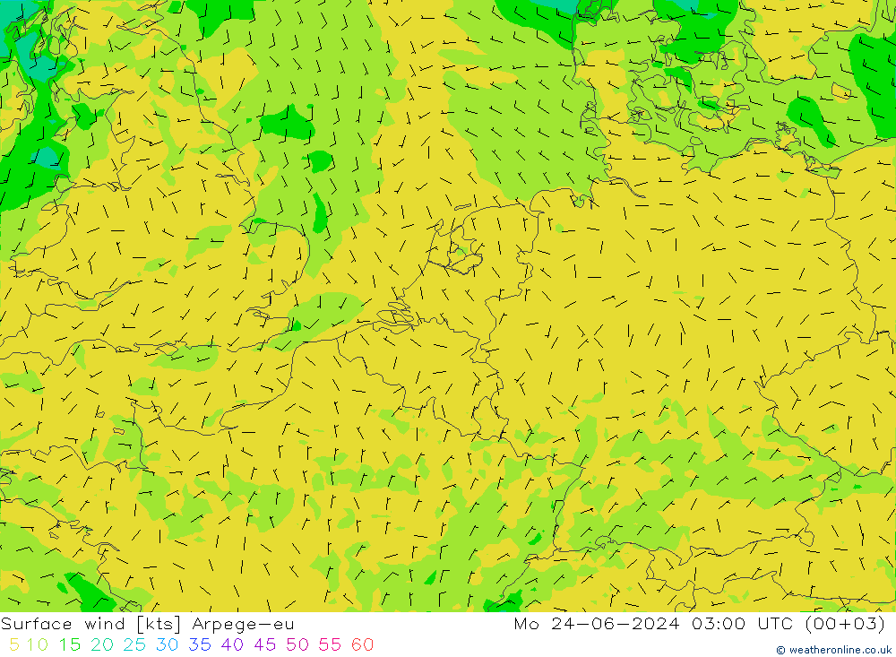 风 10 米 Arpege-eu 星期一 24.06.2024 03 UTC