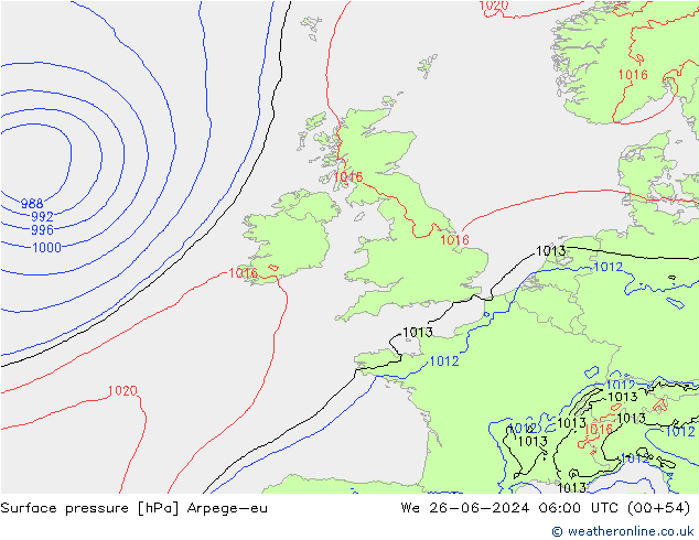 Atmosférický tlak Arpege-eu St 26.06.2024 06 UTC