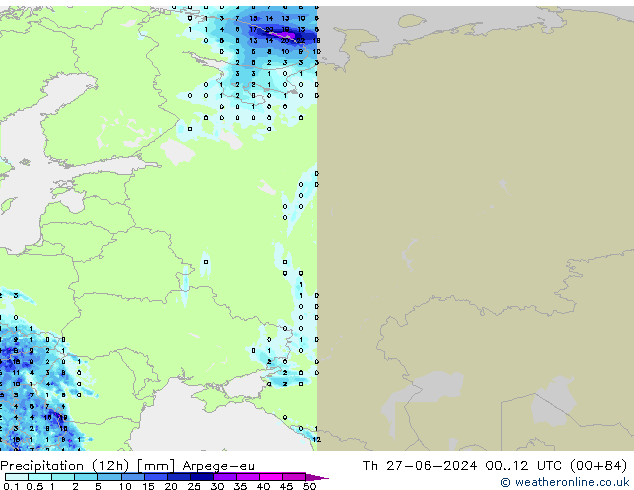 Precipitation (12h) Arpege-eu Th 27.06.2024 12 UTC