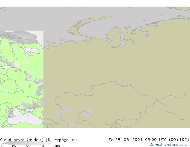 Cloud cover (middle) Arpege-eu Fr 28.06.2024 06 UTC