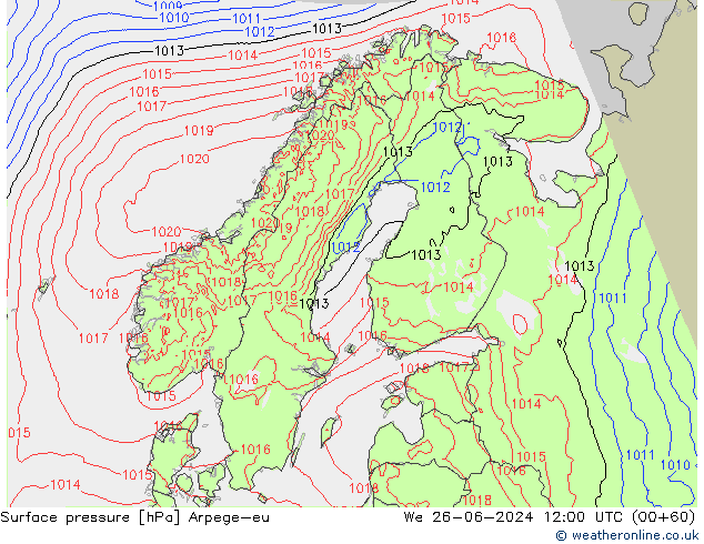 Presión superficial Arpege-eu mié 26.06.2024 12 UTC